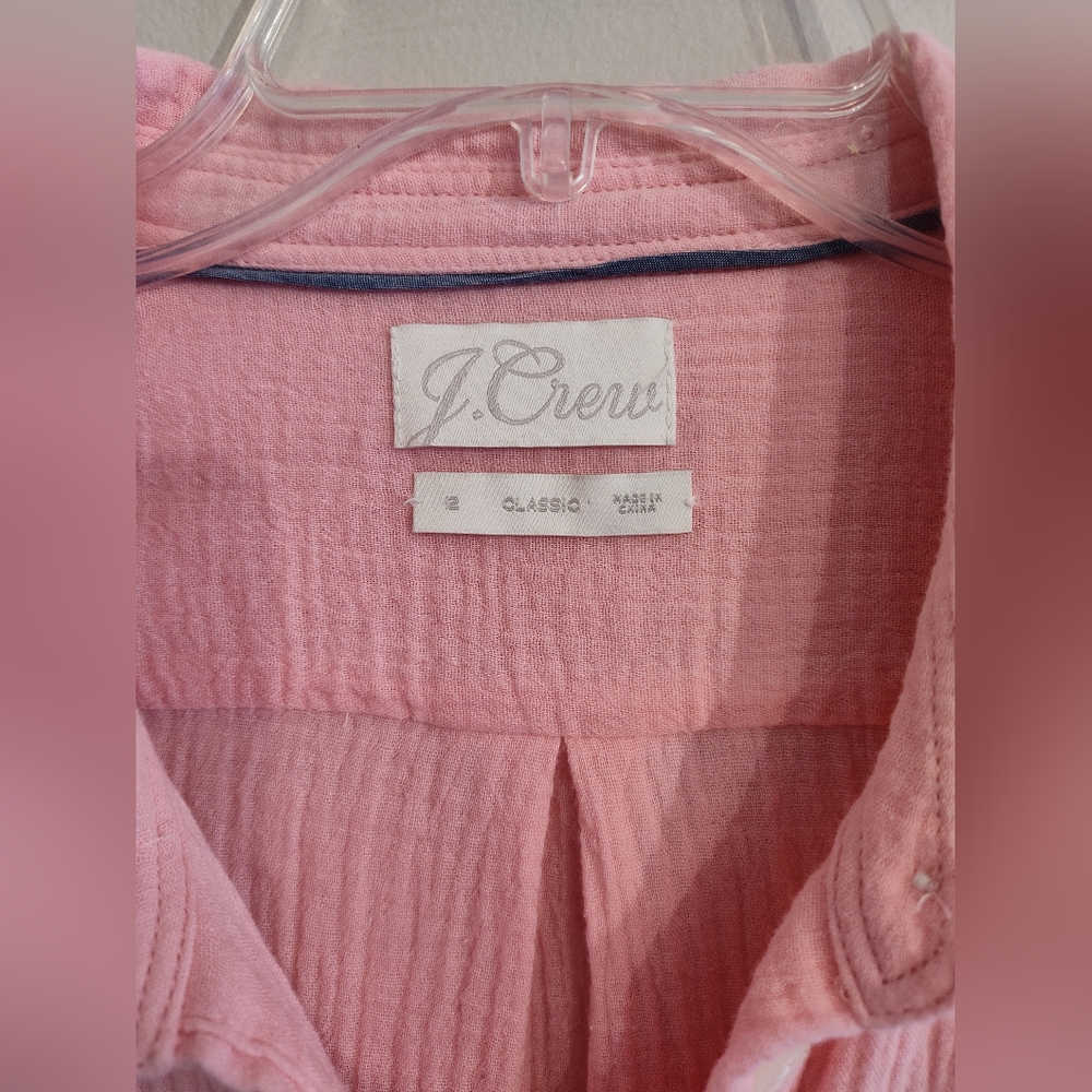 J Crew Reimagined Pink Cotton Gauze Long Sleeve Shirt Blouse Coastal Grandma - Picture 2 of 6
